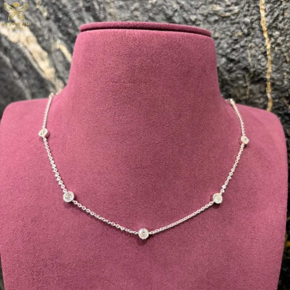 Bezel Set Round Diamond Station Necklace
