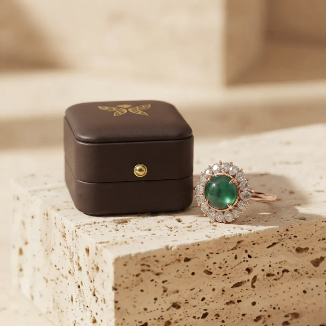 The Celestial Emerald & Diamond Halo Ring | Vintage-Inspired Cluster Ring