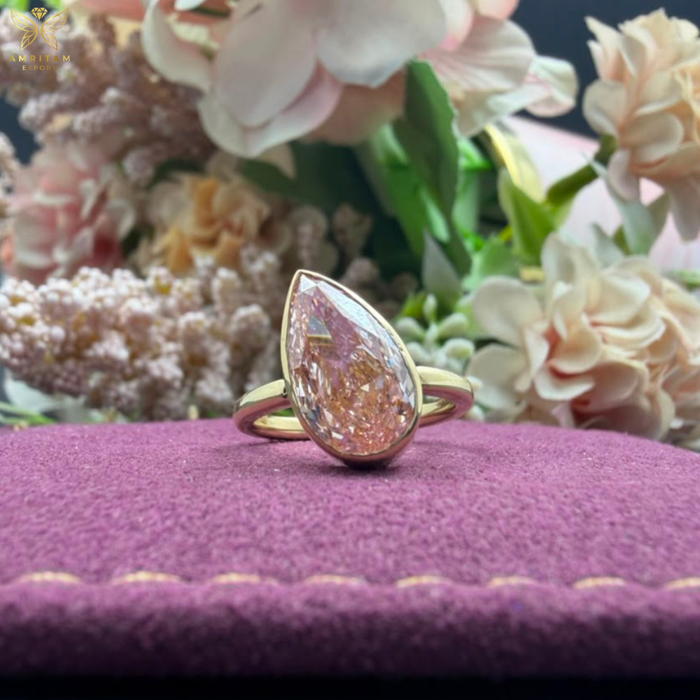 The Luminous Amber Pear Solitaire Statement Ring