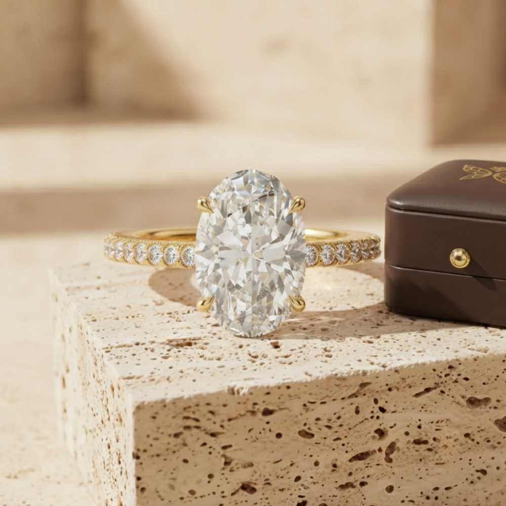 The Luminous Oval PavΓ© Solitaire Statement Ring