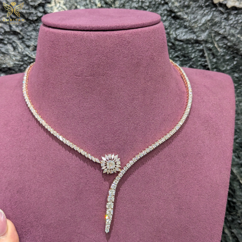 Starburst Marquise Cluster Lariat Diamond Necklace