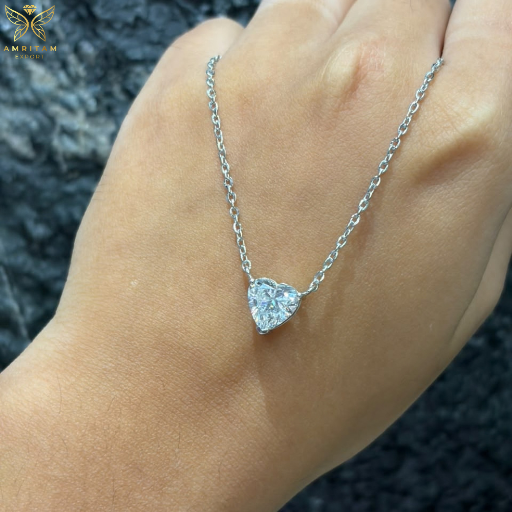 Heart Cut Lab Diamond Solitaire Pendant Necklace