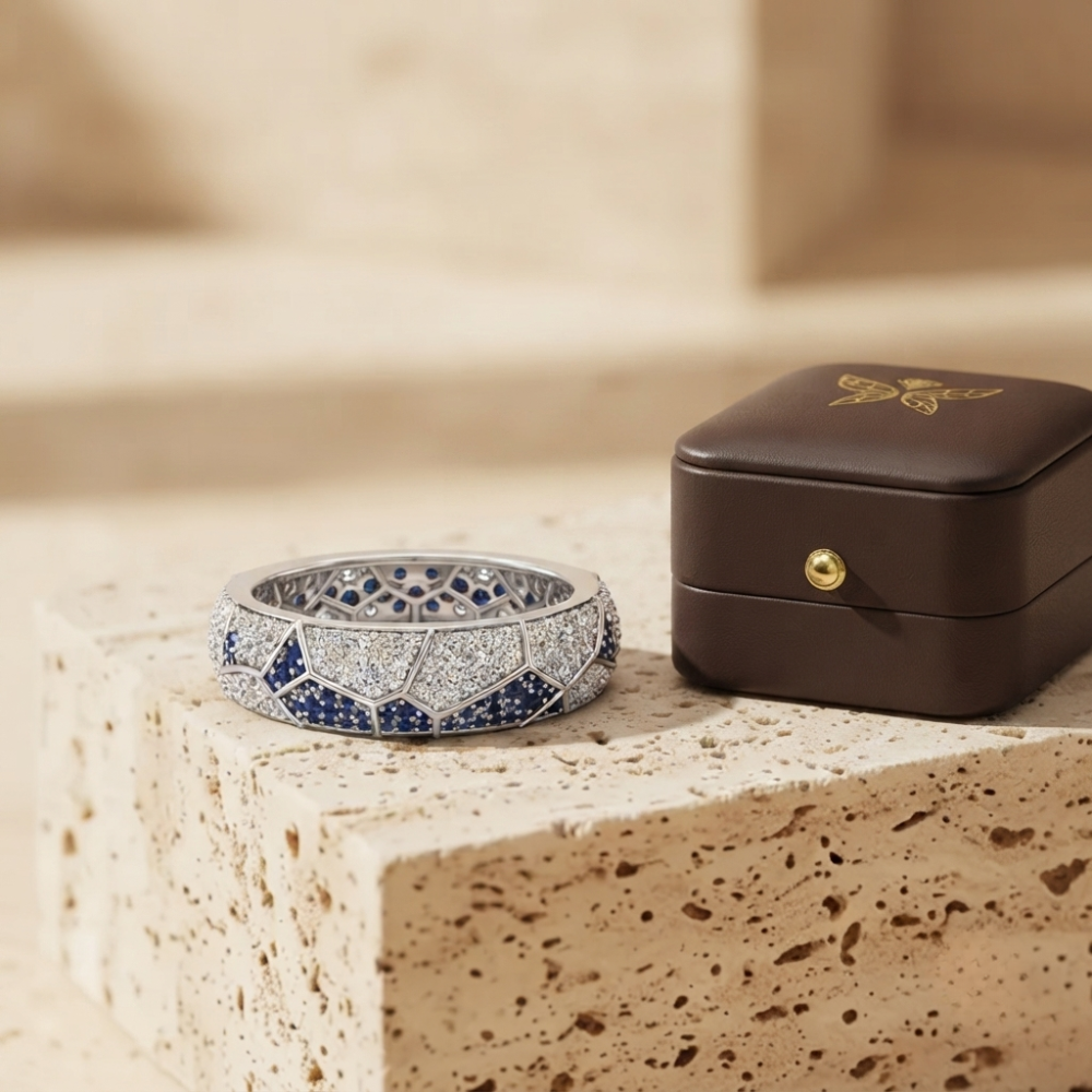 The Celestial Mosaic Diamond & Blue Sapphire Statement Band