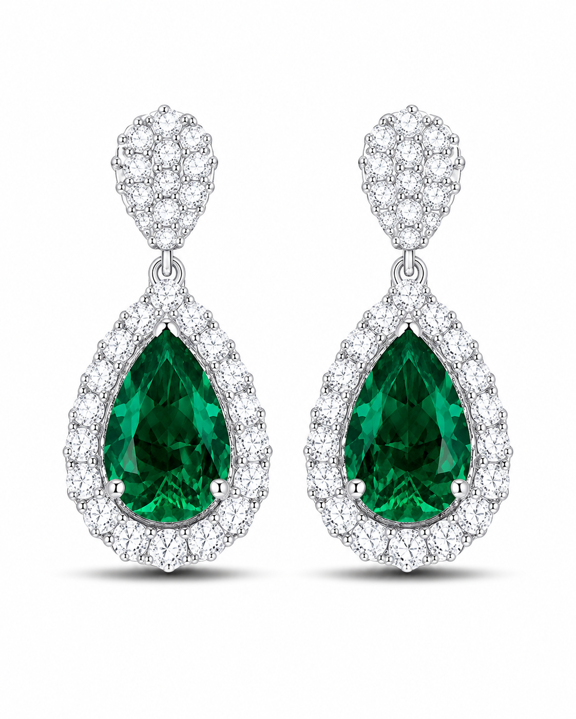Emerald Pear Drop Diamond Earrings