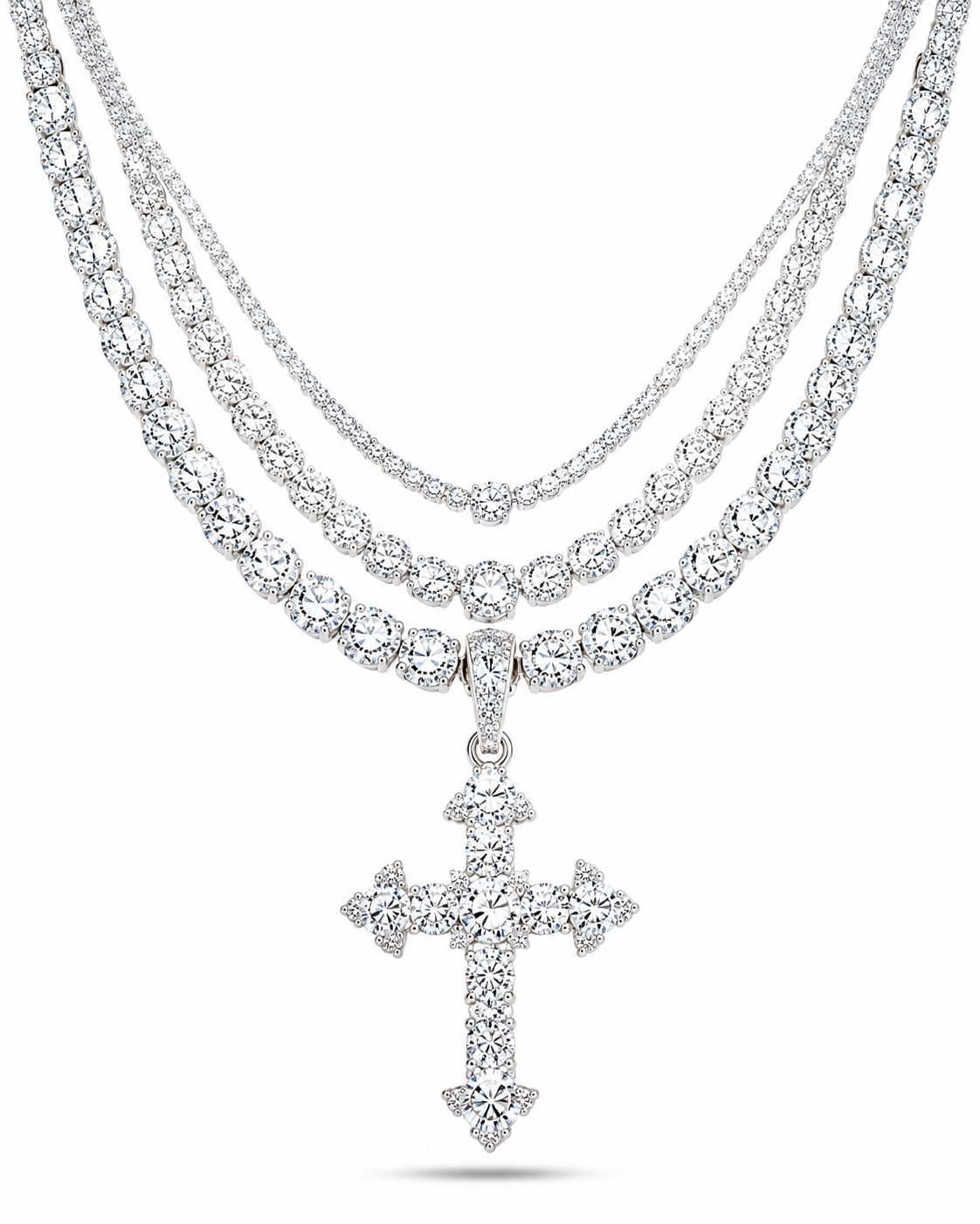 Diamond Cross Layered Necklace