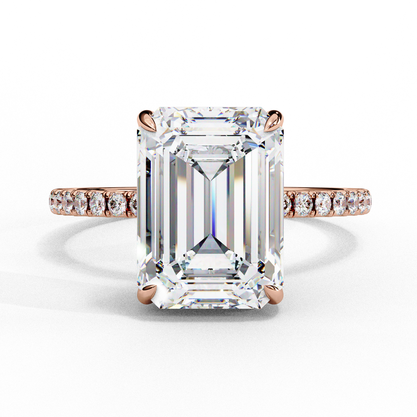 Emerald-Cut Diamond Engagement Ring with Pavé Band in Rose Gold