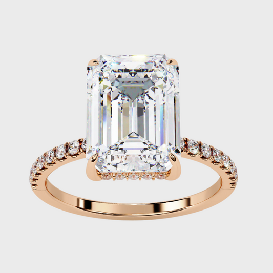Emerald-Cut Diamond Engagement Ring with Pavé Band in Rose Gold