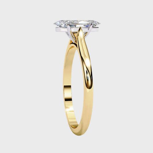 Marquise-Cut Diamond Solitaire Ring in Yellow Gold with White Gold Crown Setting