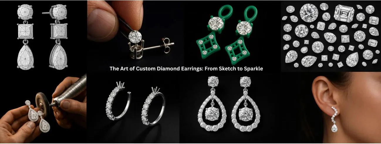 The Art of Custom Diamond Earrings by Amritam Export: From Sketch to Sparkle | Trusted Diamond Jewelry Manufacturer.