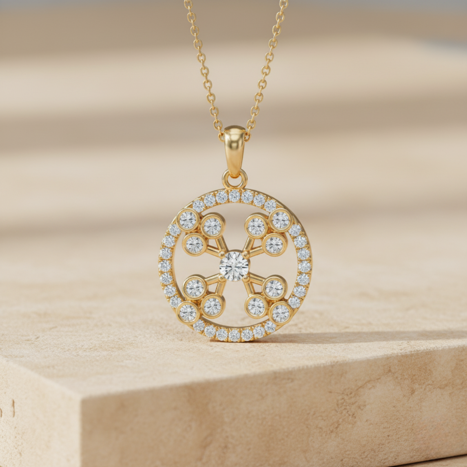 Vintage Cross Circle Pendant – 925 Silver CVD Diamond Necklace