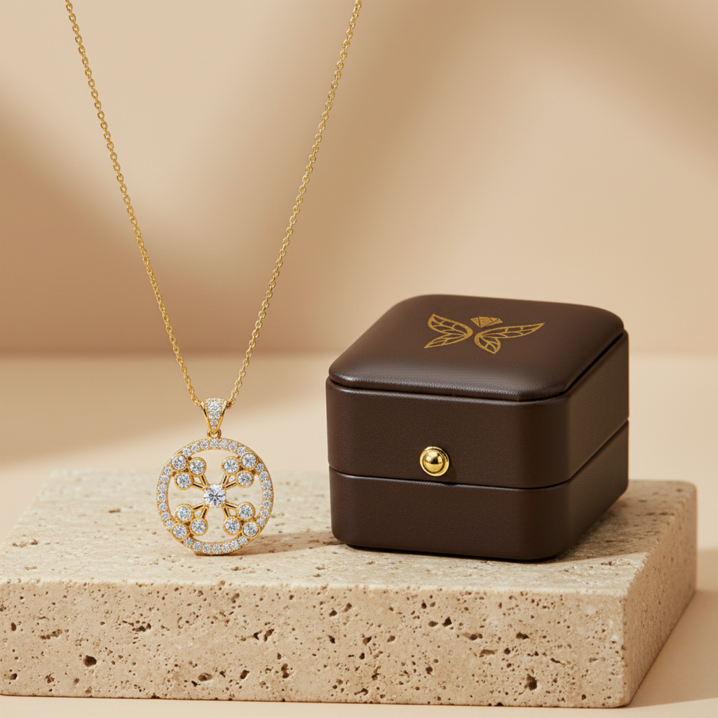 Vintage Cross Circle Pendant – 925 Silver CVD Diamond Necklace