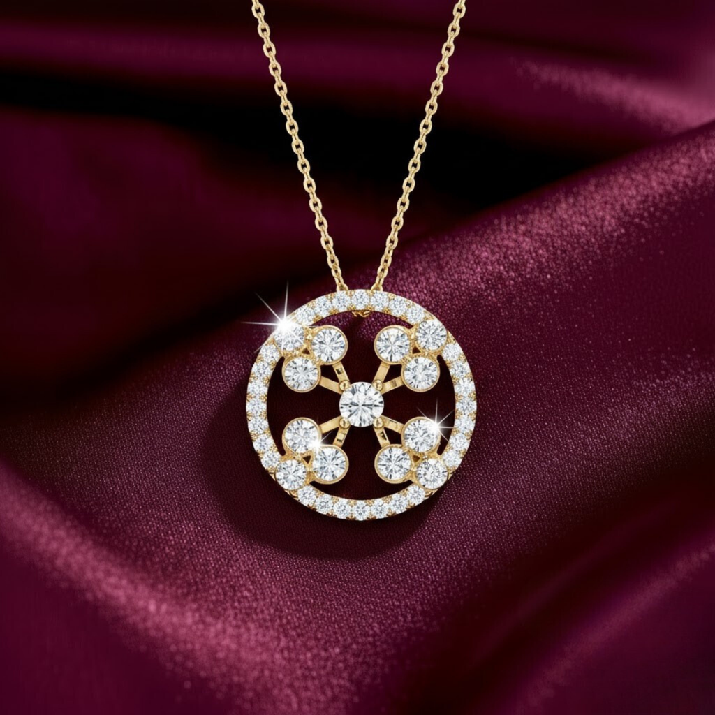 Vintage Cross Circle Pendant – 925 Silver CVD Diamond Necklace