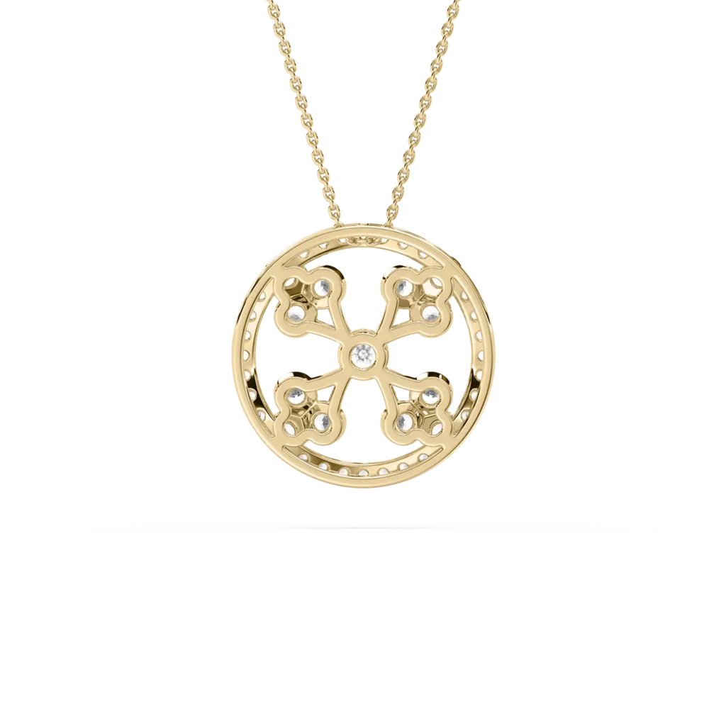 Vintage Cross Circle Pendant – 925 Silver CVD Diamond Necklace