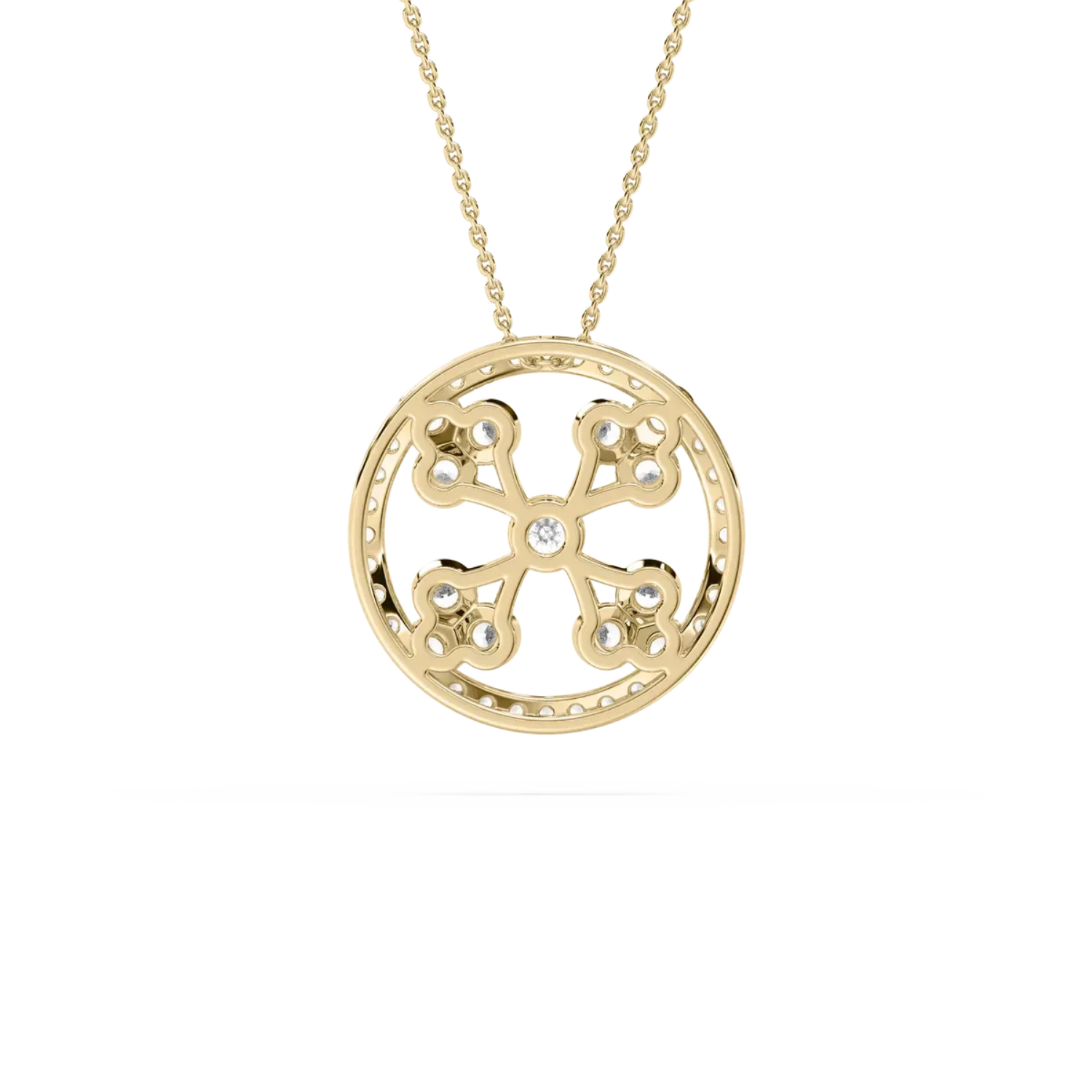 Vintage Cross Circle Pendant – 925 Silver CVD Diamond Necklace