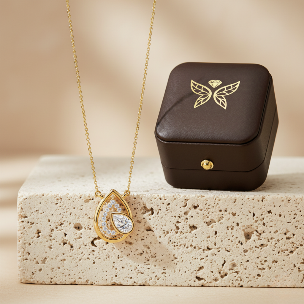 Teardrop Layered Pendant Necklace – 925 Silver CVD Diamond Design