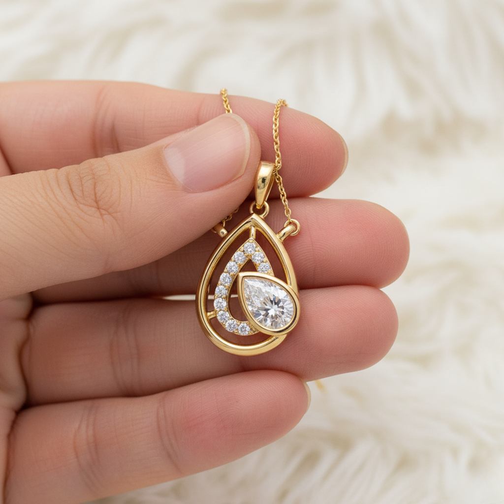 Teardrop Layered Pendant Necklace – 925 Silver CVD Diamond Design