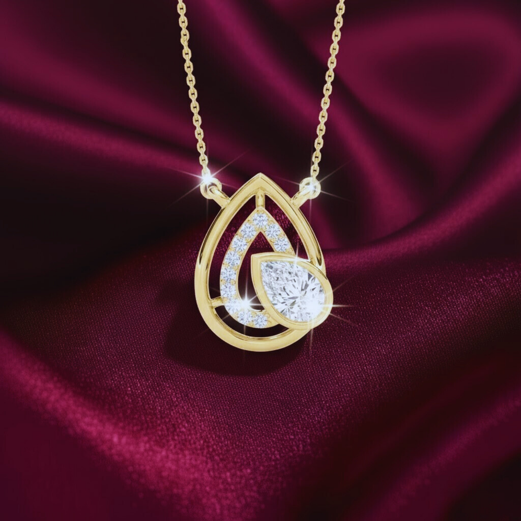 Teardrop Layered Pendant Necklace – 925 Silver CVD Diamond Design