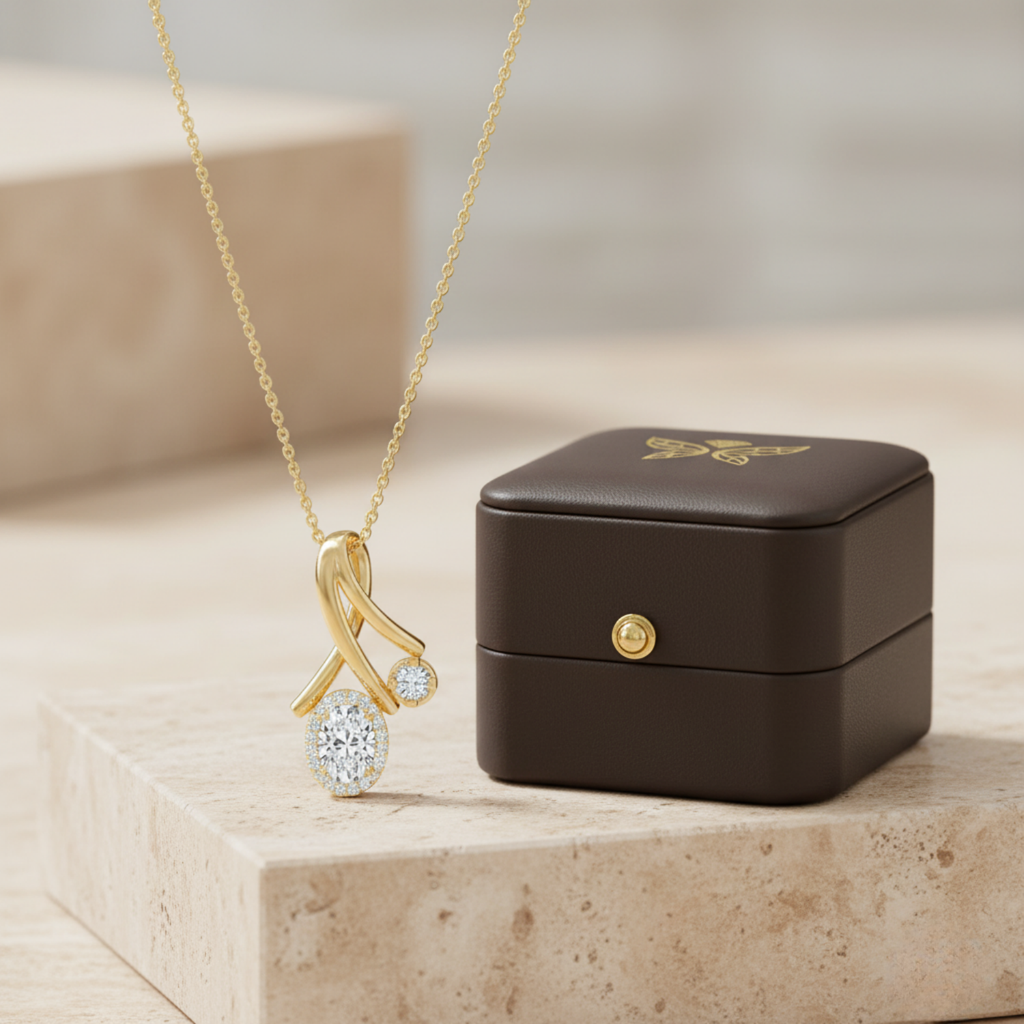 Twist Duo Stone CVD Diamond Pendant – 925 Silver Minimal Gold Necklace