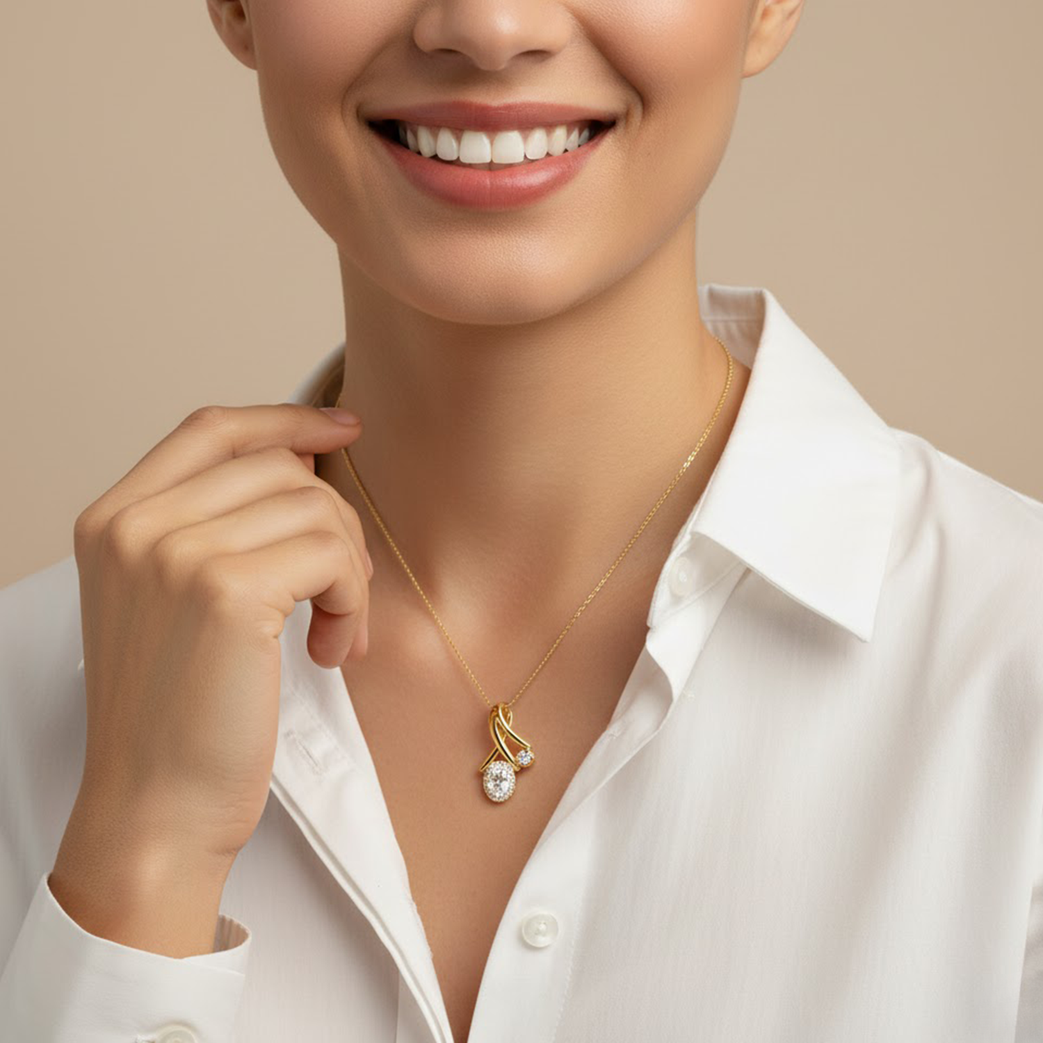 Twist Duo Stone CVD Diamond Pendant – 925 Silver Minimal Gold Necklace