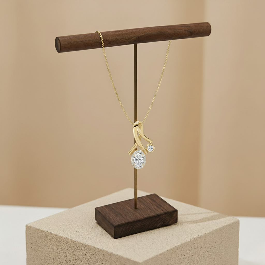 Twist Duo Stone CVD Diamond Pendant – 925 Silver Minimal Gold Necklace