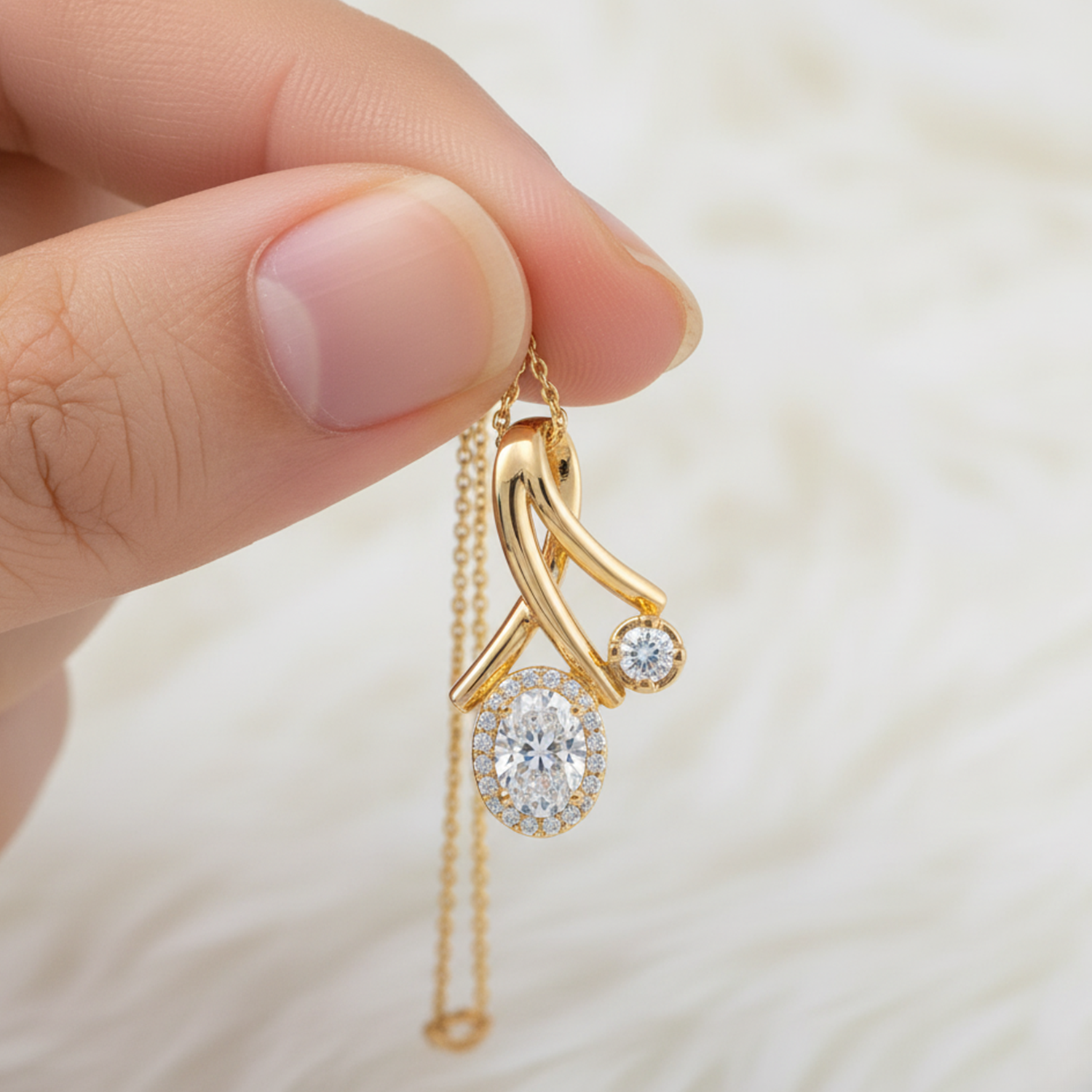 Twist Duo Stone CVD Diamond Pendant – 925 Silver Minimal Gold Necklace