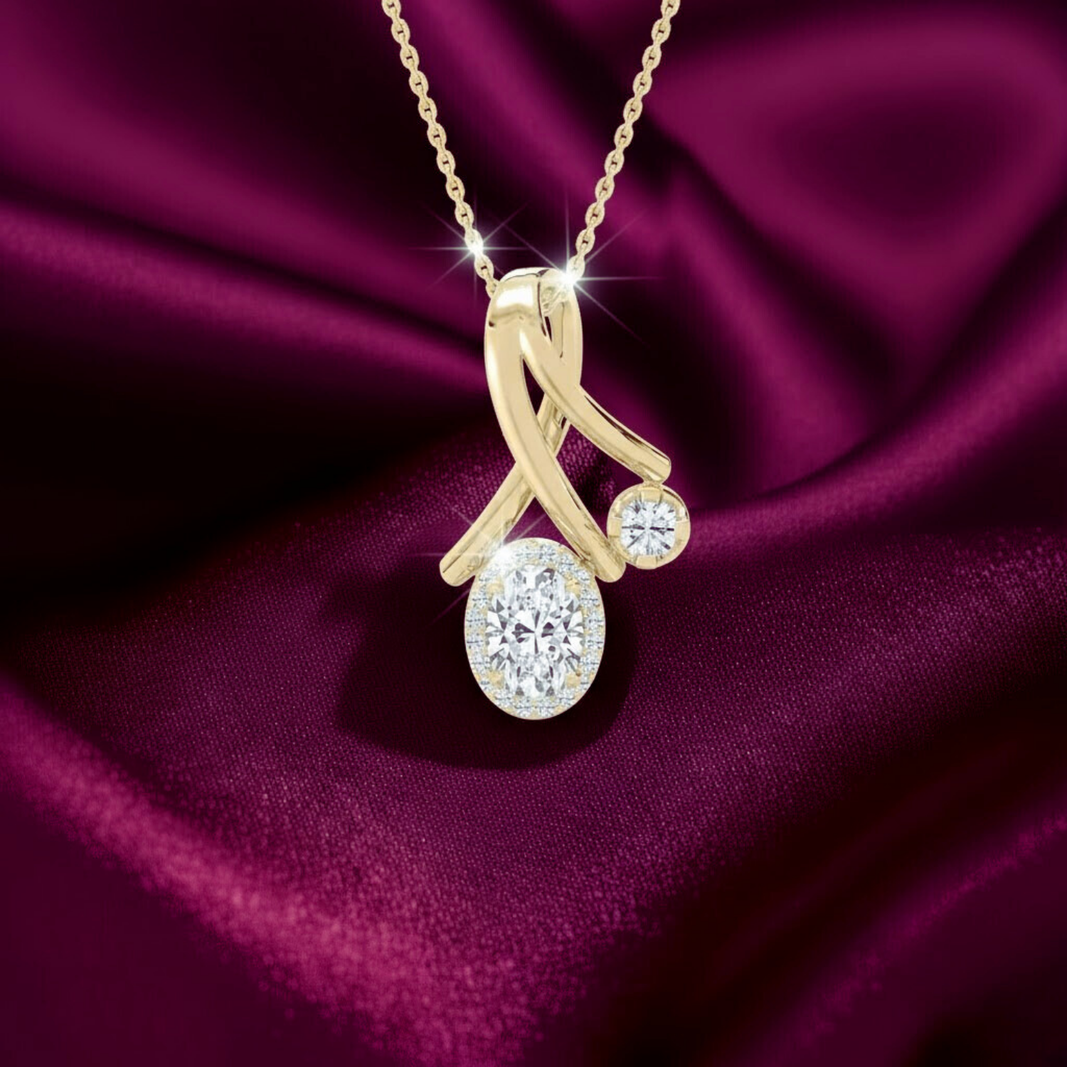 Twist Duo Stone CVD Diamond Pendant – 925 Silver Minimal Gold Necklace