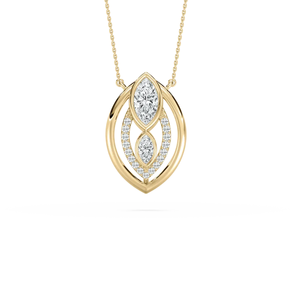 Marquise Double Halo Pendant – 925 Silver CVD Diamond Gold Necklace