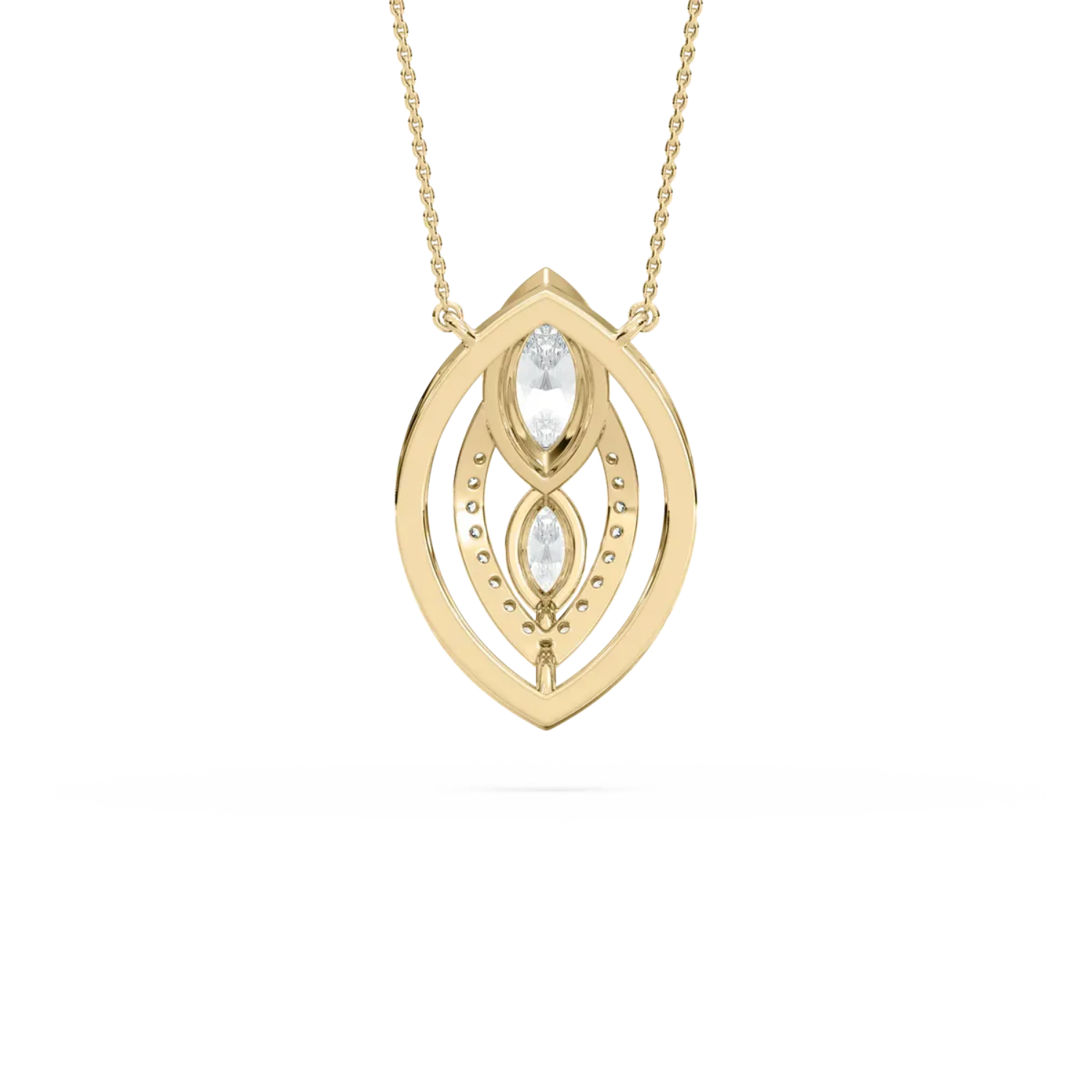 Marquise Double Halo Pendant – 925 Silver CVD Diamond Gold Necklace
