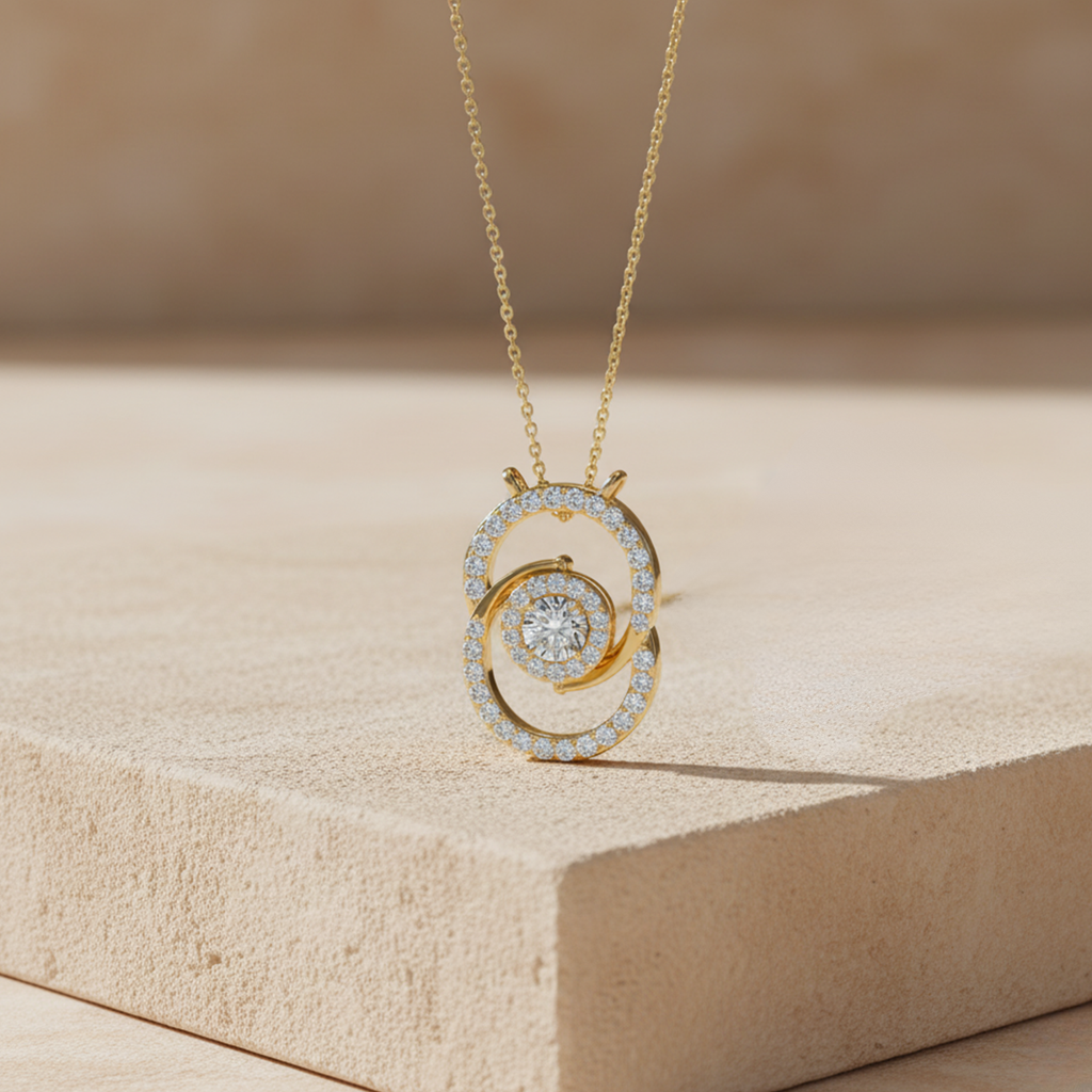 Infinity Circle Pendant Necklace – 925 Silver CVD Diamond Gold Plated Elegant Gift