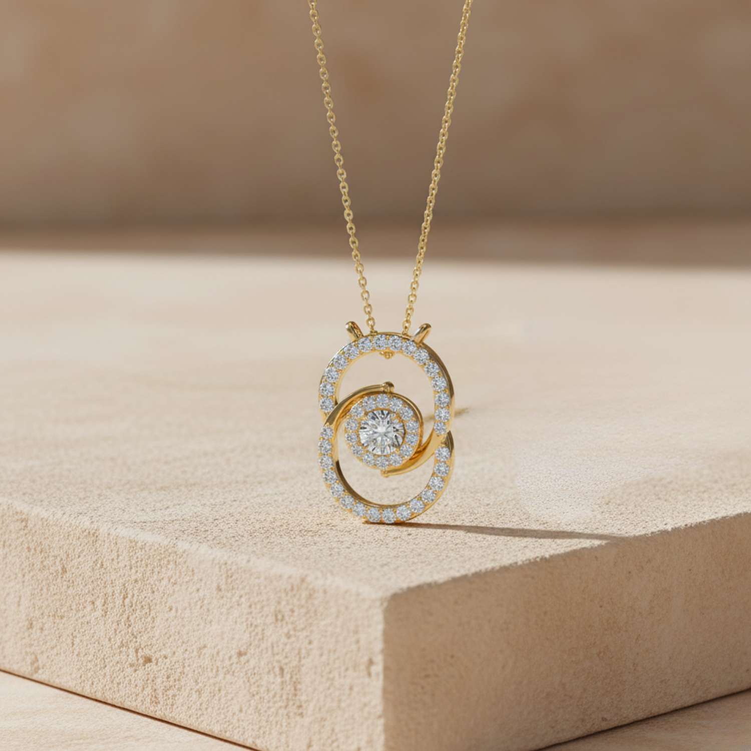 Infinity Circle Pendant Necklace – 925 Silver CVD Diamond Gold Plated Elegant Gift