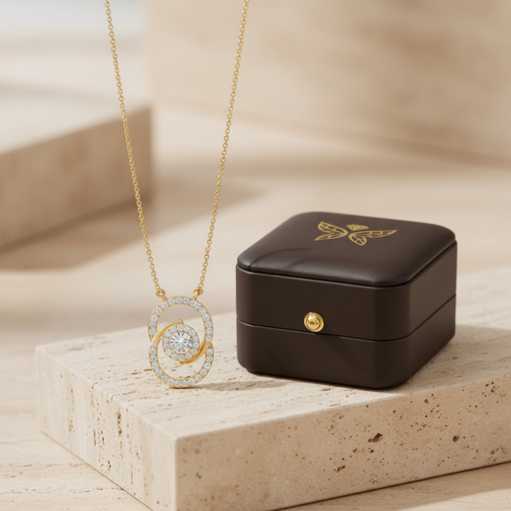 Infinity Circle Pendant Necklace – 925 Silver CVD Diamond Gold Plated Elegant Gift