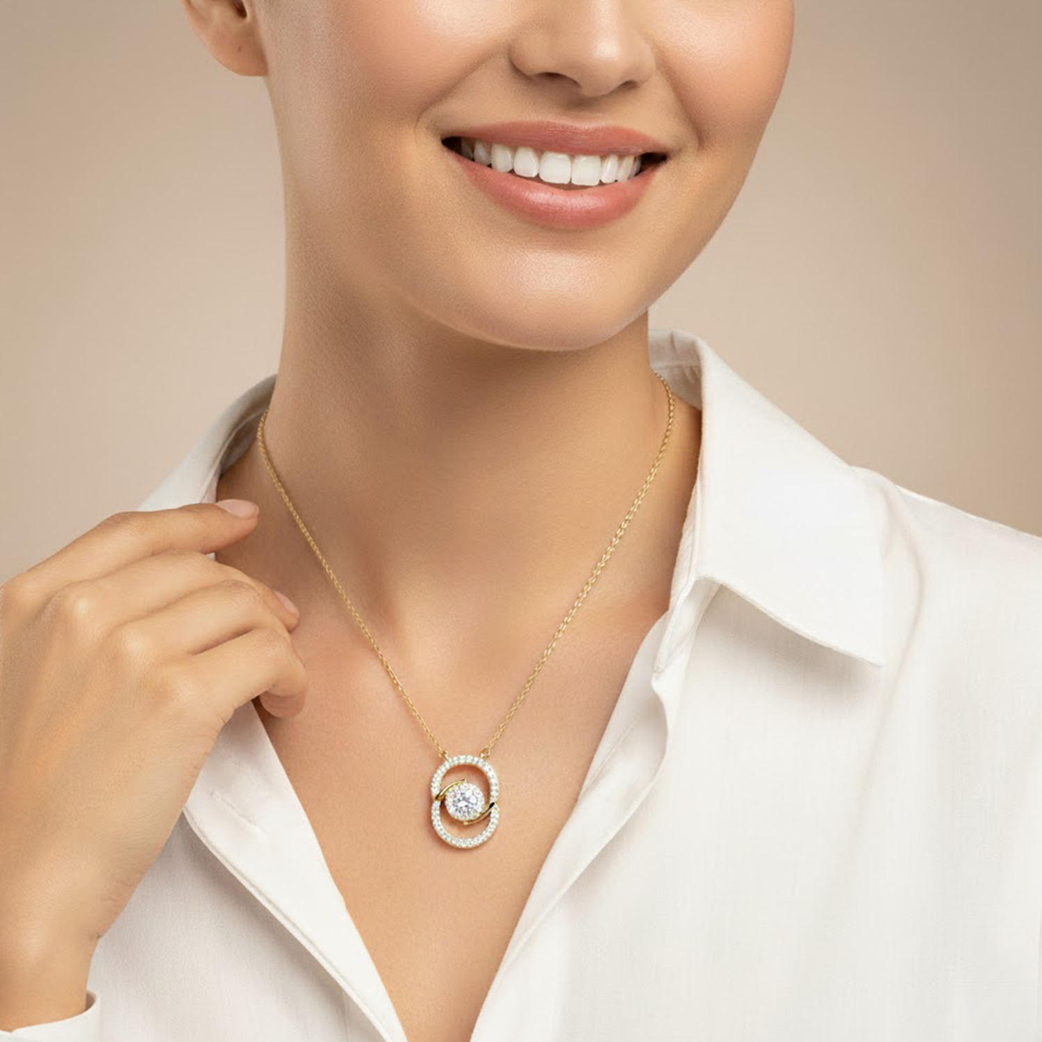 Infinity Circle Pendant Necklace – 925 Silver CVD Diamond Gold Plated Elegant Gift