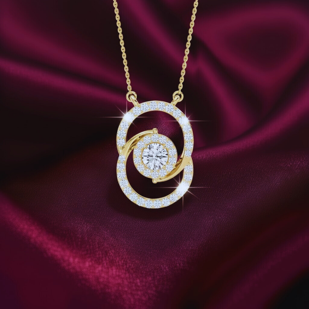 Infinity Circle Pendant Necklace – 925 Silver CVD Diamond Gold Plated Elegant Gift