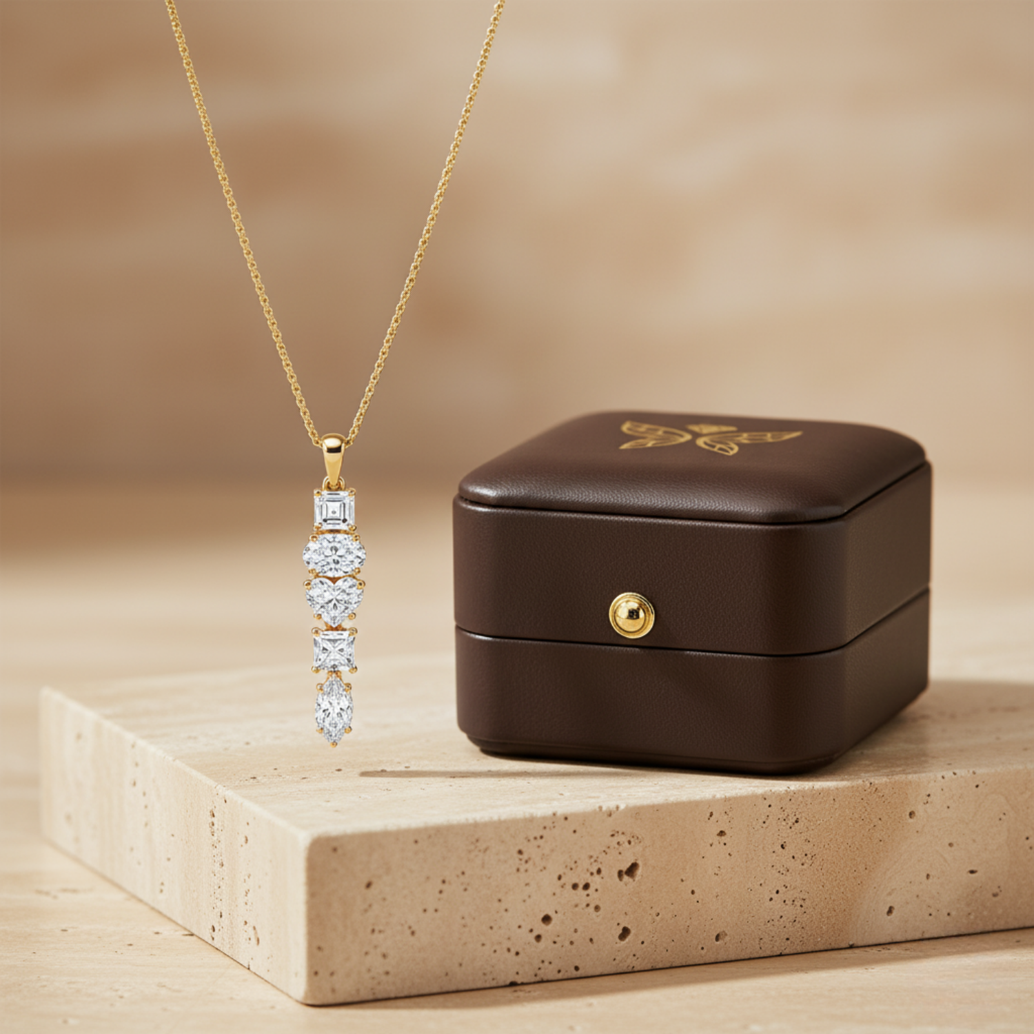 Vertical Drop Diamond Pendant – 925 Silver CVD Diamond Gold Necklace