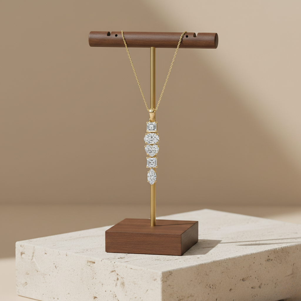 Vertical Drop Diamond Pendant – 925 Silver CVD Diamond Gold Necklace