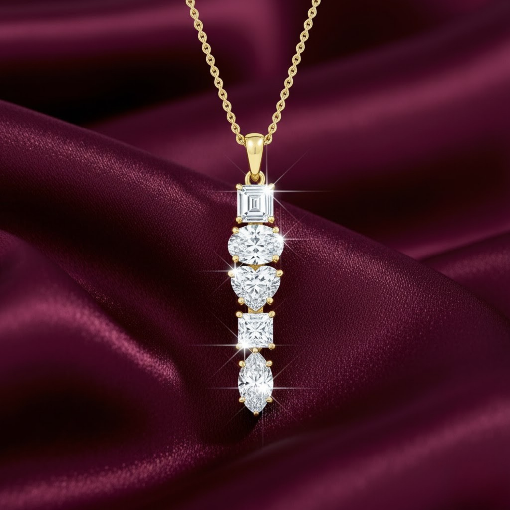 Vertical Drop Diamond Pendant – 925 Silver CVD Diamond Gold Necklace