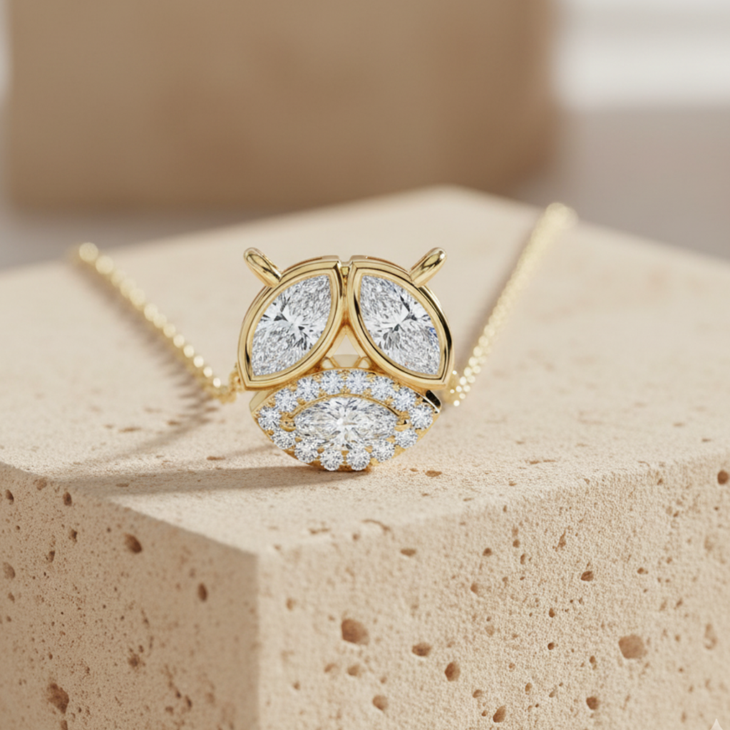 Cluster Marquise Diamond Pendant – 925 Silver Gold Necklace