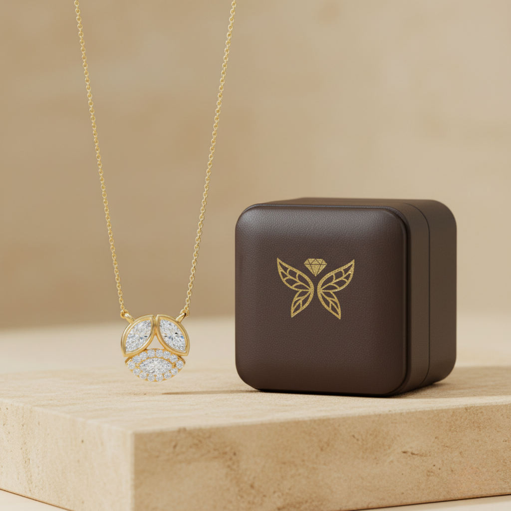 Cluster Marquise Diamond Pendant – 925 Silver Gold Necklace