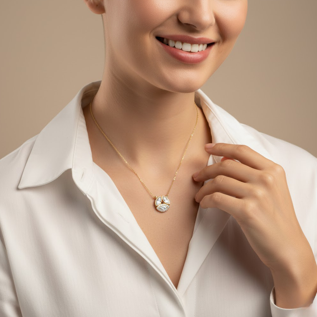 Cluster Marquise Diamond Pendant – 925 Silver Gold Necklace