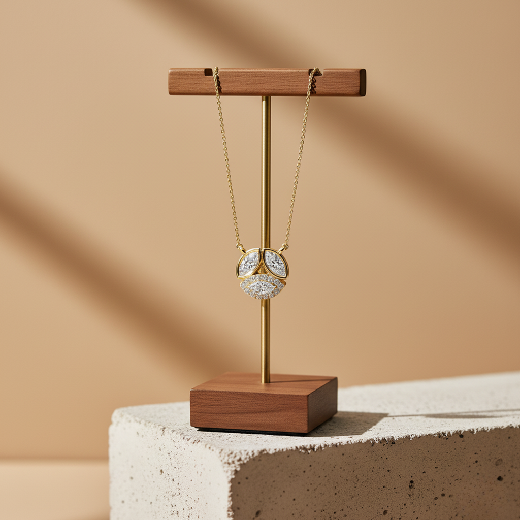 Cluster Marquise Diamond Pendant – 925 Silver Gold Necklace