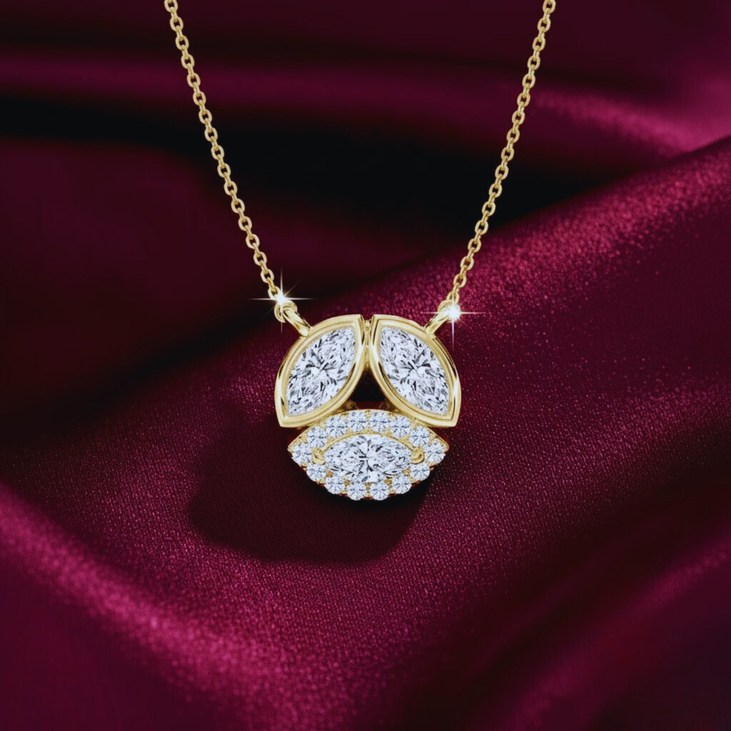 Cluster Marquise Diamond Pendant – 925 Silver Gold Necklace