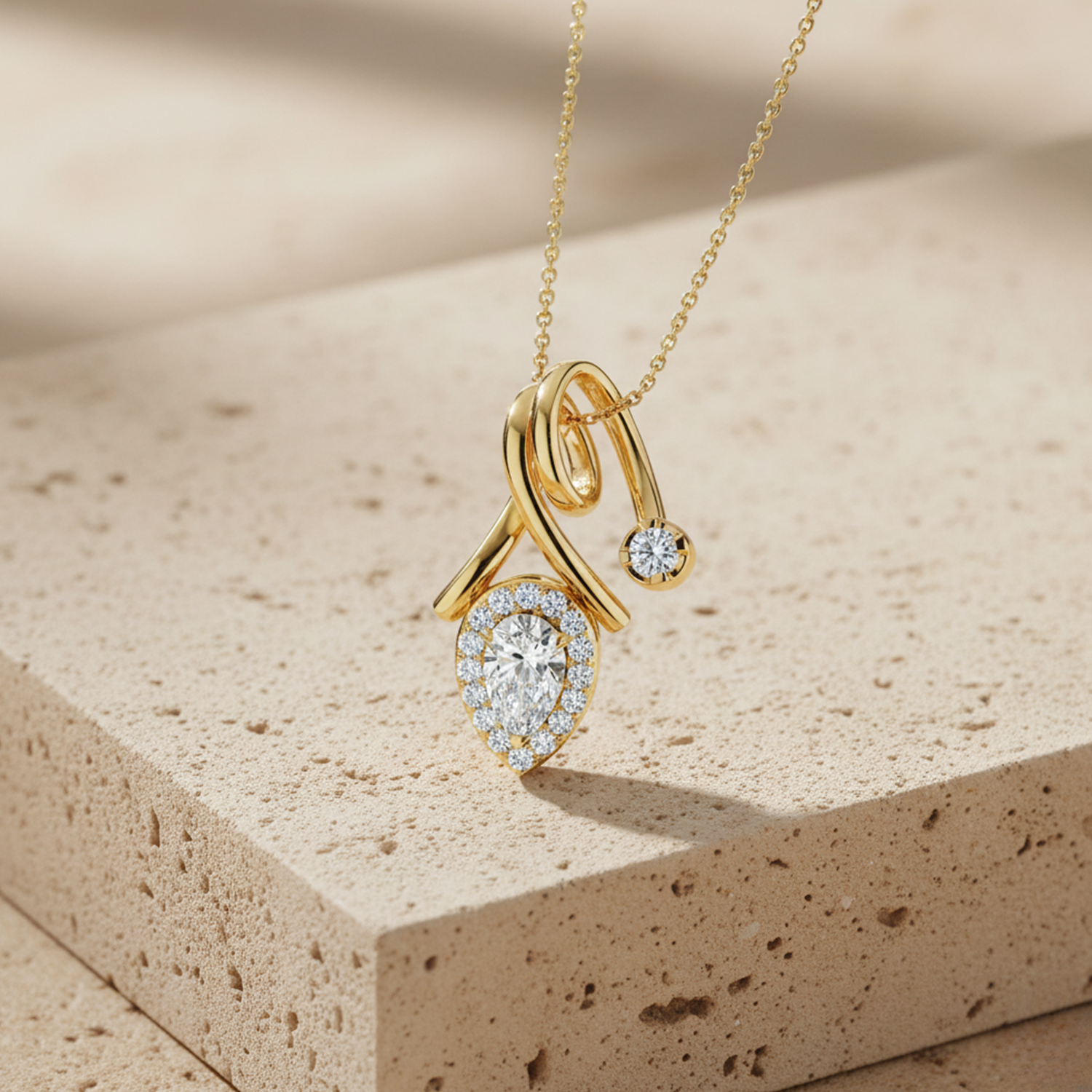 Minimalist Teardrop Halo Diamond Pendant – 925 Silver Elegant Necklace for Women