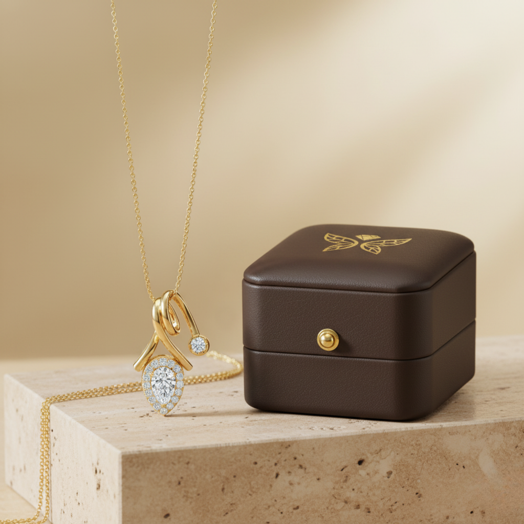 Minimalist Teardrop Halo Diamond Pendant – 925 Silver Elegant Necklace for Women