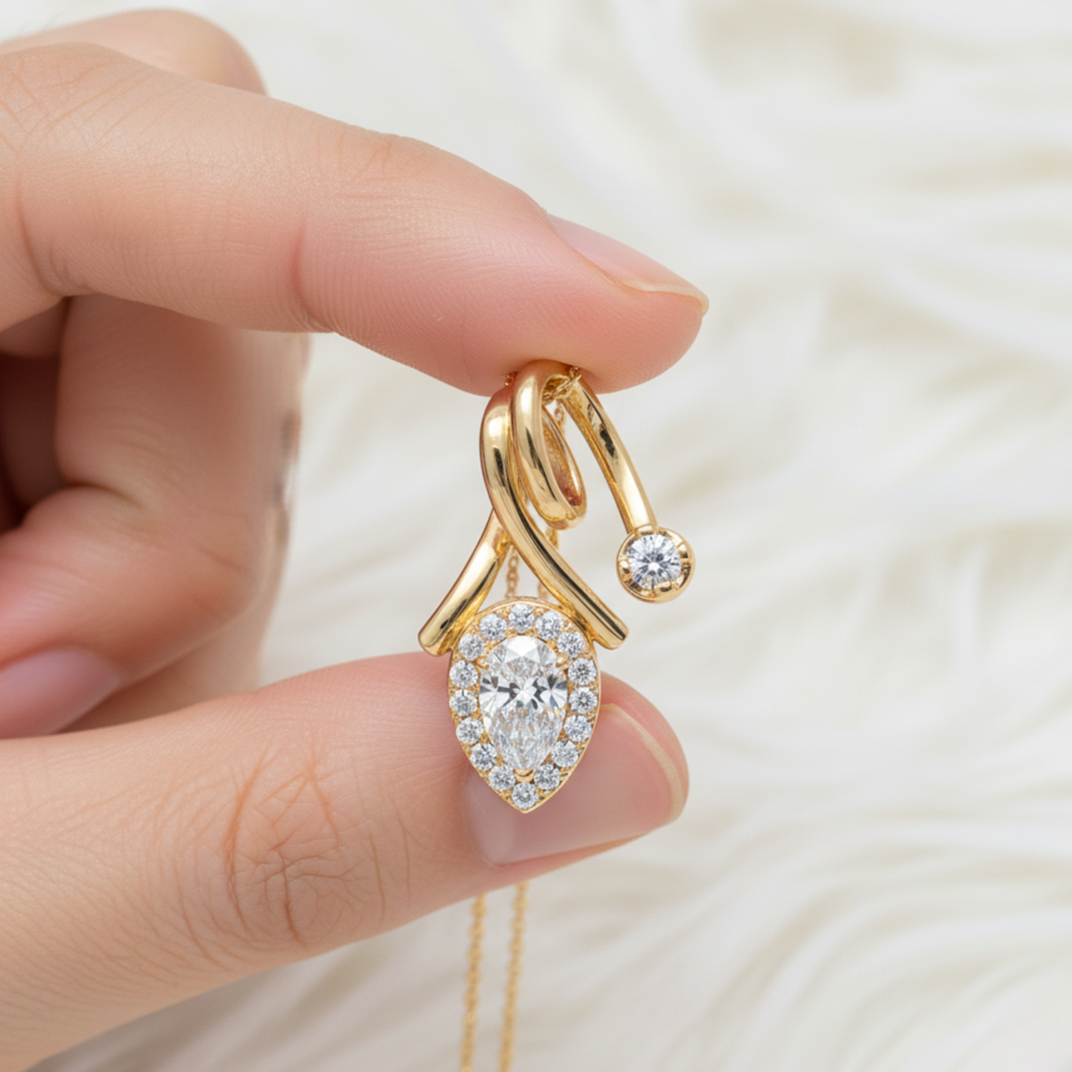 Minimalist Teardrop Halo Diamond Pendant – 925 Silver Elegant Necklace for Women