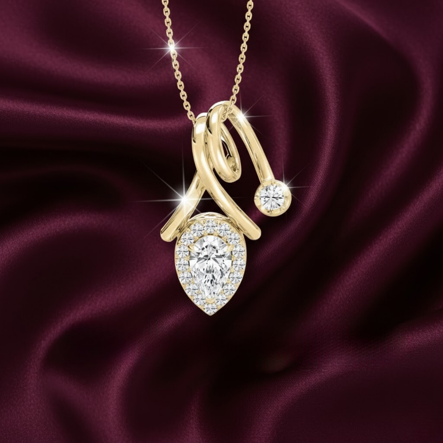 Minimalist Teardrop Halo Diamond Pendant – 925 Silver Elegant Necklace for Women