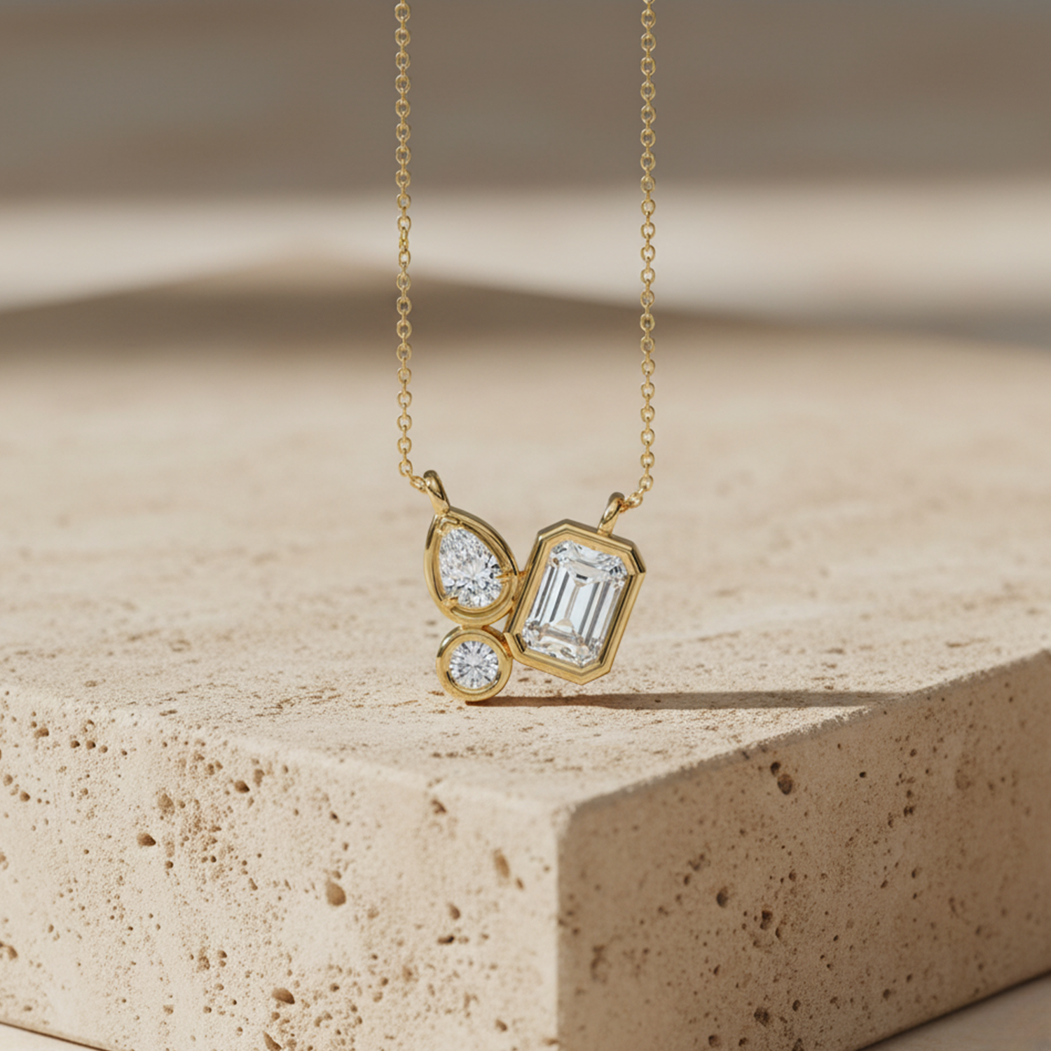 Geometric Diamond Pendant Necklace – 925 Silver Minimal Modern Jewelry