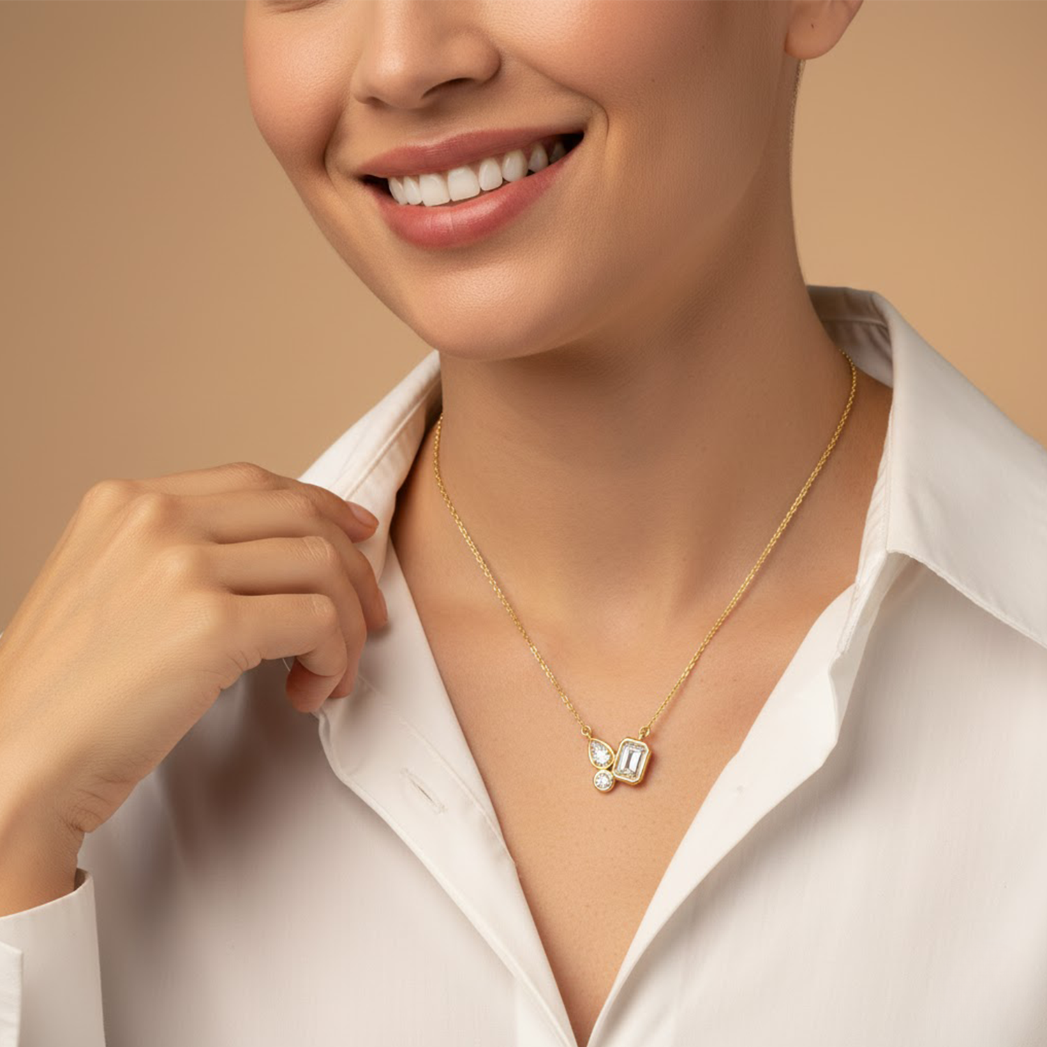 Geometric Diamond Pendant Necklace – 925 Silver Minimal Modern Jewelry