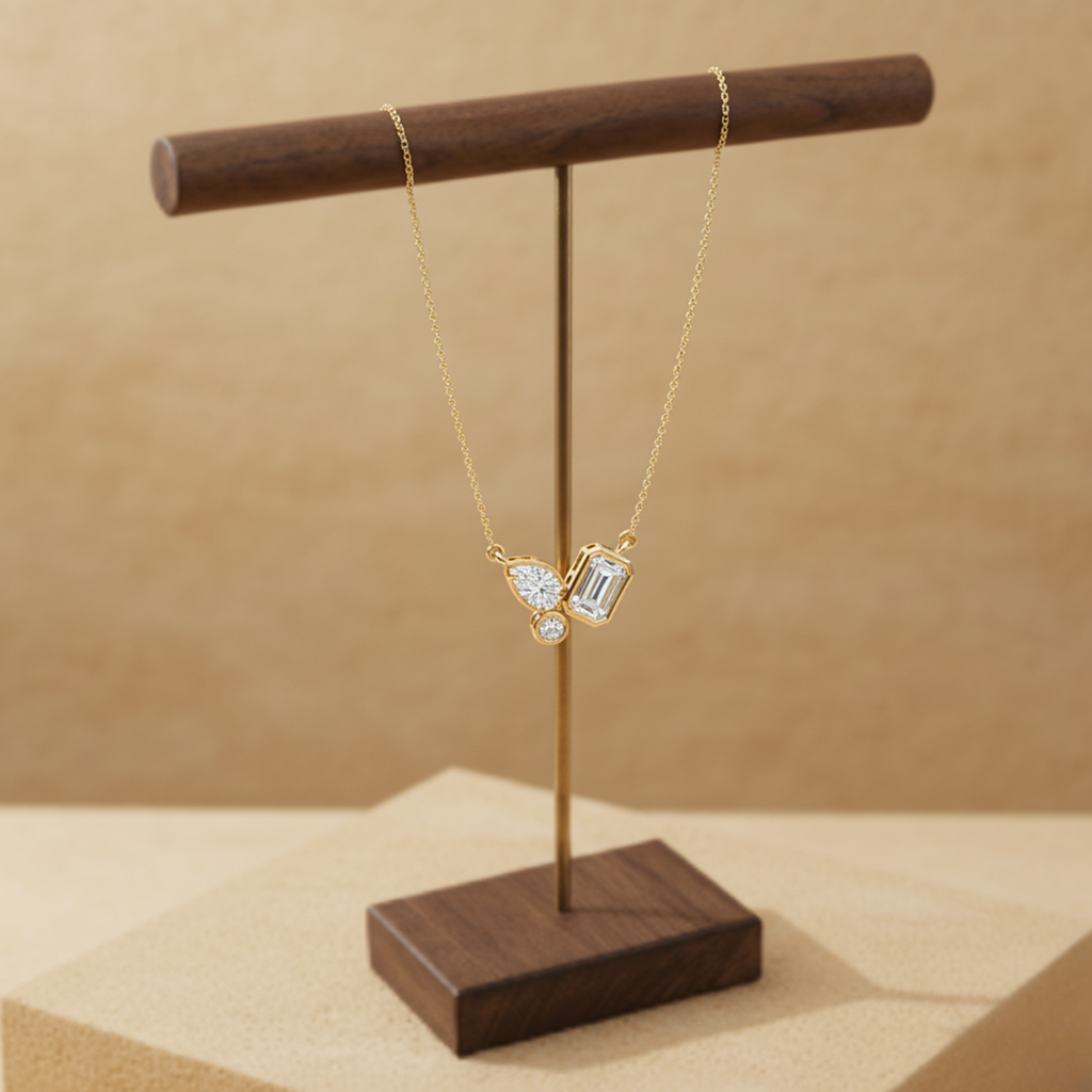 Geometric Diamond Pendant Necklace – 925 Silver Minimal Modern Jewelry