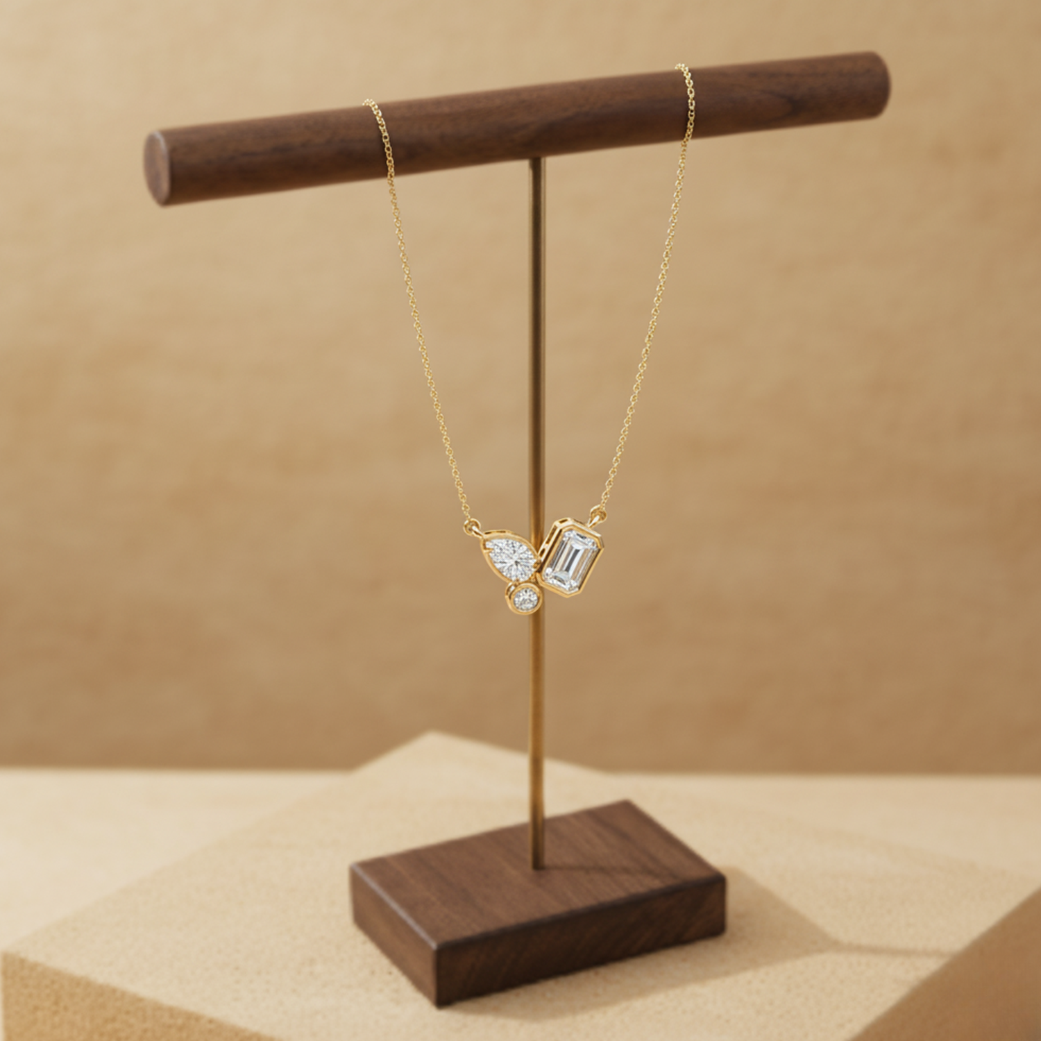 Geometric Diamond Pendant Necklace – 925 Silver Minimal Modern Jewelry