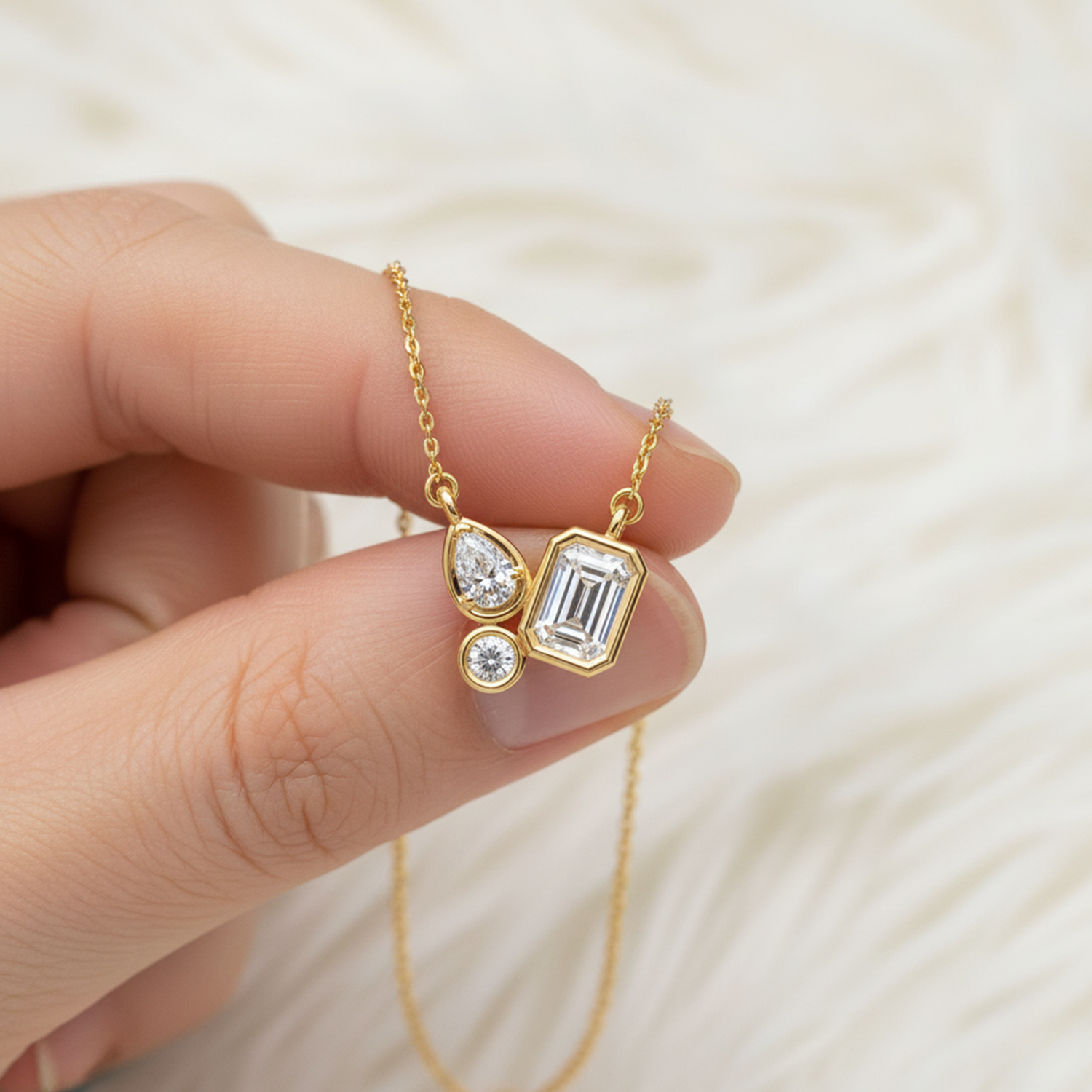 Geometric Diamond Pendant Necklace – 925 Silver Minimal Modern Jewelry